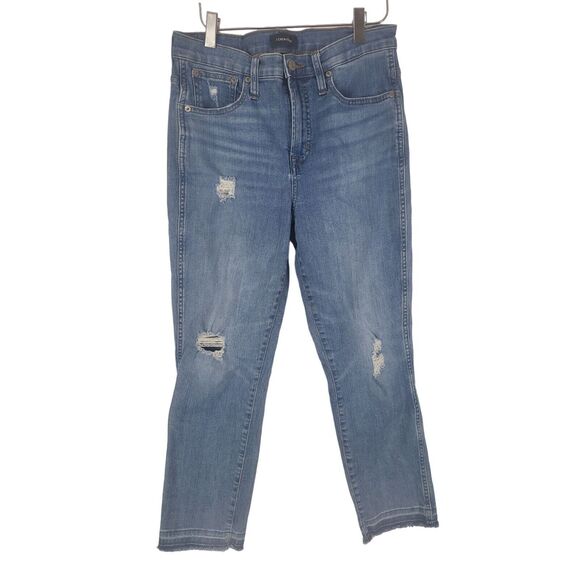 J. Crew Jeans 28 Womens Vintage Straight Leg Mid Rise Distressed Raw Hem Blue - Picture 1 of 11